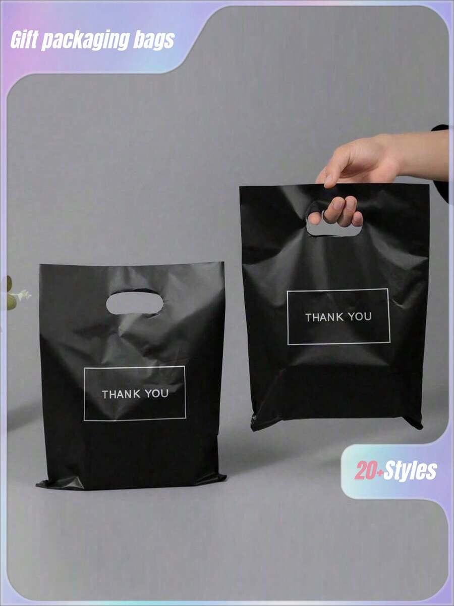 50pcs Thank You Gift Bags, Wedding Party Favor Bags, Birthday Gift Bags, Jewelry Cosmetic Packaging Bags, Reusable Tote Bags - Black Thank You - View 1