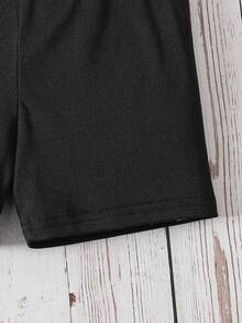 Young Girl Casual Black Sports Bra And Leggings Set - Black and White - View 6