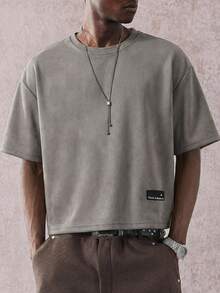 STYNVO 男士休闲时尚街头风日常通勤字母印花宽松T恤，夏季 - 灰色 - 查看 4