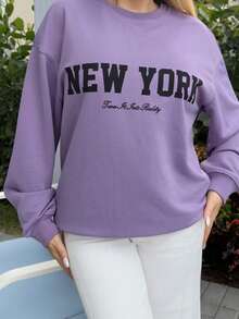 Cioccolato 秋冬字母落肩卫衣、长袖上衣 - 紫色 - 查看 4