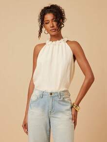 Travachic 女士优雅纯色3D立体花卉装饰吊带上衣，夏季度假休闲套装，适合夏季假期、春假、派对、海滩、春季、情人节、狂欢节等场合，优雅百搭，适合春夏季节、派对、夏季上衣、狂欢节服装、墨西哥风情波西米亚风女式上衣 - 杏色 - 查看 7