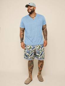 EASEVO Men Plus Size Casual Fitted Stretchy V-Neck Short Sleeve T-Shirt, Suitable For Summer, Vacation, Father's Day Gifts, Football - Baby Blue - View 5