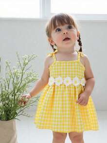 Souflis Souflis 女童可爱格纹背心裙，带贴花装饰 - 黃色 - 查看 7