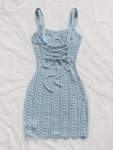 Soleia Women's Knit Textured Fabric Ocean Shell Mini Dress, Sexy Party Date Beach Holiday Summer Outfit, Suitable For Holiday Date, Afternoon Tea, Wedding Season, Beach Cruise Vacation, City Road Trip Vacation, Boho Vacation, Music Festival - Baby Blue - View 2