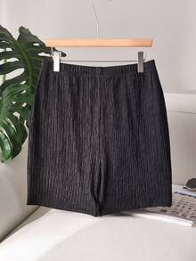 CosyJoli Plus Size Women's High Waist Black Shorts,Summer Everyday Smart Casual High Stretch Mini Leggings,Elegant Short Pants,Vacation Super Short Leggings - Black - View 2