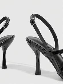 CUCCOO SZL Women's Pointed Toe Buckle Design Fashionable Elegant High Heel Sandals - Black - View 9