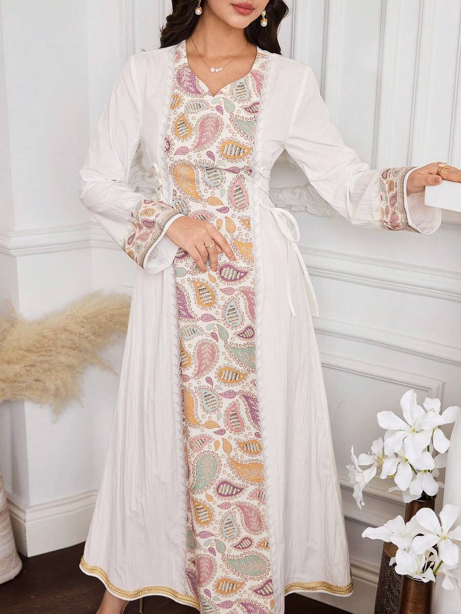 Yasmyna Modest Embroidered Collar Arabic Style Dress For Women - Multicolor - View 1