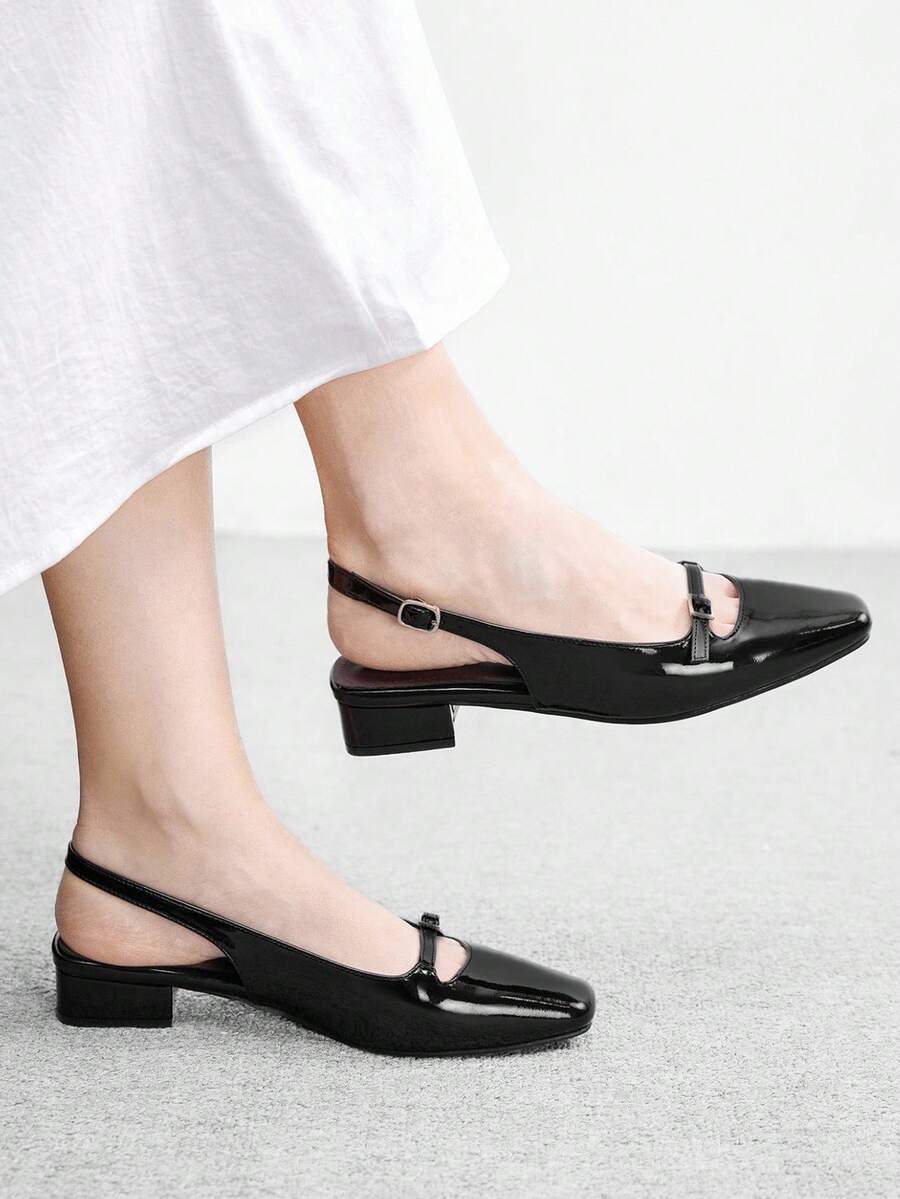 CUCCOO BIZCHIC Giày sandal quai hậu khoét lỗ kiểu Pháp thanh lịch dành cho nữ, kiểu dáng retro mới, gót thấp, đế vừa phải, gót dày, thích hợp đi làm. - màu đen - View 1