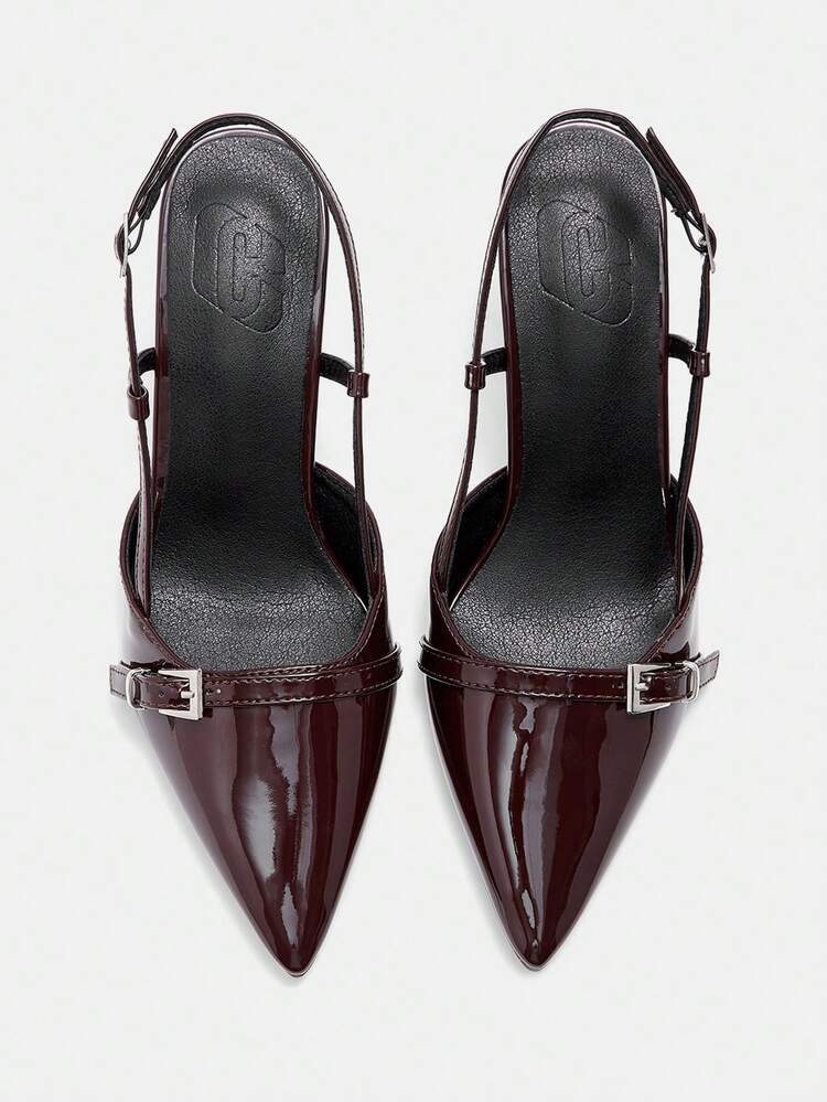 CUCCOO CURVES Women Shoes Wide Fit Fashion Pointed Stiletto Brown Back Strap Simple Classic Daily Comfort Plus Commuter Fat Heel Women's Shoes Plus Size