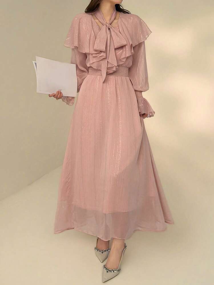 Women's Elegant Ruffle Waist Dress, Autumn,Valentine Outfits For Women Summer Sundress