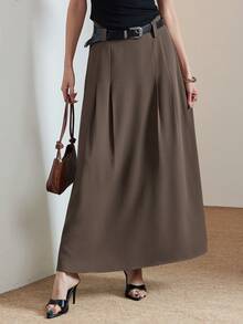 Heiryn Women's Solid Color Pleated Design Casual Girlisim Commuter Skirt Golf Pastal Summer - Brown - View 2