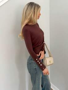 Sydney Algeri 百搭圆领休闲百搭长袖针织汗衫 - 咖啡棕 - 查看 3