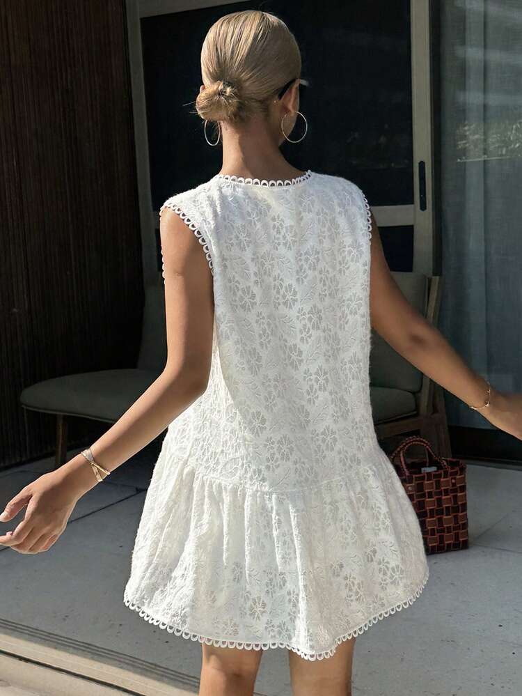 Lace Patchwork Sleeveless Tie-Up Women's Tank Top, Vacation Outfit