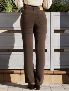 Yess Loren Casual Solid Color Corduroy Pants, Versatile Fall Cloth For Women - Coffee Brown - View 2