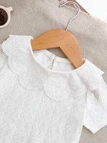 Cozy Pixies Top pull à col volant rond et manches longues pour bébé fille, couleur unie polyvalent et confortable - Multicolore - Voir 4