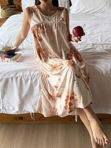 DAZY Áo ngủ dài không tay dáng rộng cho nữ, họa tiết ombre, thích hợp cho mùa hè. - Màu be - Xem 4