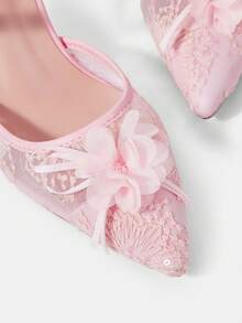 CUCCOO HITCHD Women's Fashionable & Elegant 3D Floral Embroidered Pointed Toe Pumps Valentine's Day - Pink - View 11