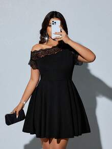 Viva Relle Plus Size Women's Black Lace Off-Shoulder Dress, Party Dress, Cocktail Dress - Black - View 6