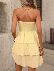 SHEIN Holidaya Casual Vacation Ruffled Layered Textured Sweet Fit & Flare Dress For Women, Spring/Summer - Yellow - View 2
