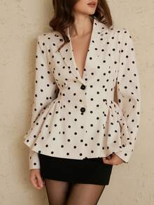 Aveloria Rosie Women's Puff Hem Polka Dot Long Sleeve Blazer - Khaki - View 3