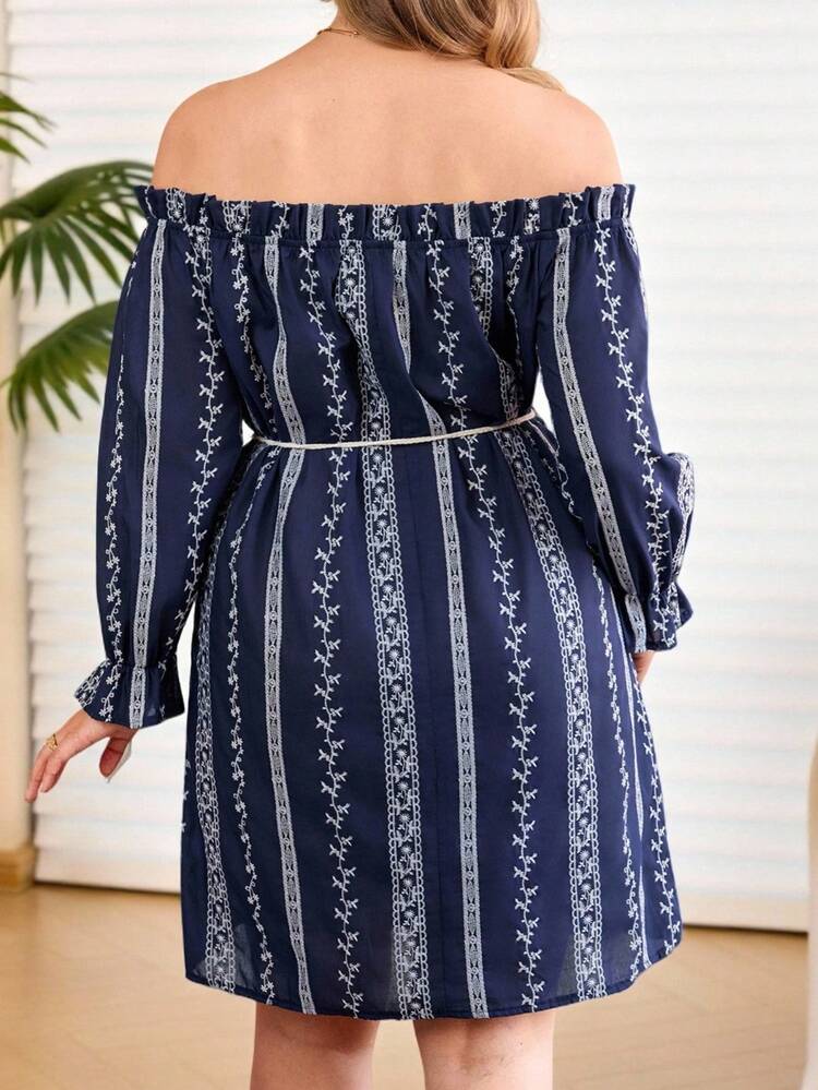 Plus Size Floral Embroidery Off-Shoulder Casual Vacation Dress/Summer/Spring Boho Dress Plus Size Dress  Elegant Dress Women  Floral Dress