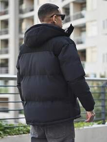 Devon Thys Men's Long Sleeve New Windproof Thickened Warm Casual Hooded Padded Coat - Black - View 2