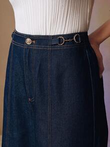 Anewsta Quần nữ cạp cao mới với thiết kế trang trí dây xích, phù hợp cho mùa xuân, mùa hè, đi chơi, dự tiệc, lễ hội. - Màu xanh lam - Xem 3