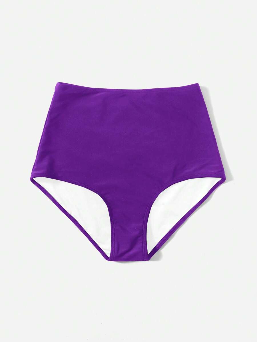 SHEIN Swim Basics Đồ bơi bikini màu trơn dành cho nữ - Màu đỏ tím - Xem 1