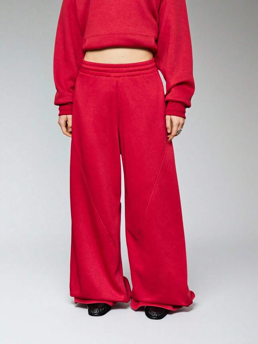 COUREZ 低腰滑板裤/Y2K冬季女装阔腿裤/夏季女装舒适运动套装 - 紅色 - 查看 1
