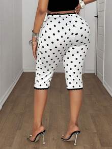 Maweii 大码女式波点印花蝴蝶结装饰打底裤 - 黑與白 - 查看 2