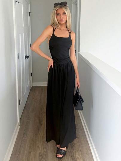 Sydney Algeri 女士休闲百褶宽松直筒连体裤，可调节肩带，春夏