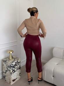 Maria Perezxox 2024 Fall/Winter New Women Sexy Low Waist Ankle Length Red Leggings, Suitable For Party, Birthday, New Year - Red - View 2