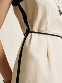Airaco Women's Casual Sleeveless Tie-Front Contrast Trim Dress, Summer - Apricot - View 6