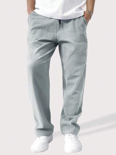 Manfinity Homme Pantalon droit à taille élastique de couleur unie pour hommes