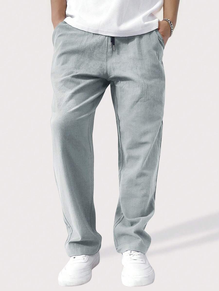 Manfinity Homme Quần dài nam dáng rộng, màu trơn, cạp chun, ống đứng. - Xám - Xem 1