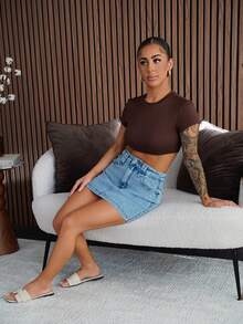 SAYEHFBABY Women's Sexy Street Style Low Waist Washed Super Short Tight Denim Mini Skirt, Summer - Light Wash - View 5