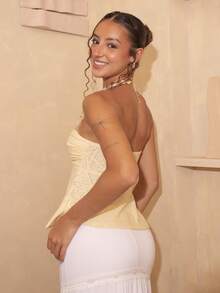 juhmazzocco Top bandeau de punto color amarillo mostaza informal para el verano - Amarillo - Ver 6