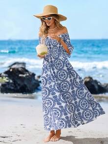 Sylviya 女士休闲露肩度假连衣裙 夏季连衣裙 沙滩装 女士沙滩连衣裙 度假装 女士夏季度假装 度假连衣裙 碎花连衣裙 女士沙滩度假装 女士旅行装 女士度假装 - 彩色 - 查看 1