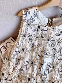 Franclia Women's Casual Floral Print Tassel Hem Sleeveless Blouse - White - View 5