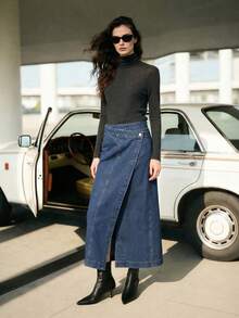 Anewsta 女士优雅浪漫派对度假A字牛仔裙，春夏款 - 藍色 - 查看 4