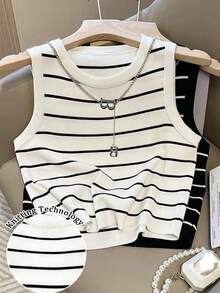 Resyla Women's Casual Striped Crew Neck Knitted Vest, Versatile For Autumn/Winter - Multicolor - View 1