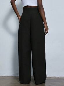 Aveloria Modichic New Stylish Design Sense Casual Pleated Loose Commuter Wide Leg Suit Pants - Black - View 2