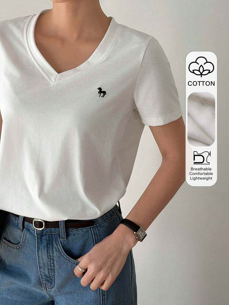 Women's V-Neck Short Sleeve Loose Casual T-Shirt