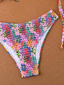 Swim Mod 2026 Spring/Summer Spaghetti Strap Purple & Blue Ditsy Floral Halter Neck Side High Cut Bikini Swimsuit 2-Piece Set, Sweet Vacation Style - Multicolor - View 5