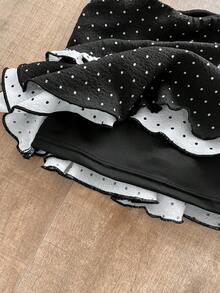 Attitoon Women's Black And White Dots Prints Fashion Dark Goth Style Frill Trim Camisole Top & Mini Skirt 2-Piece Set, Gothic Summer Clothes,Summer Outfits ,Black Top  And Skirt,Music Festival, Black And White Polka Dot Two Piece Set, - Black - View 7