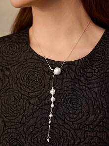 MOTF PREMIUM Dây chuyền mạ vàng 18K tối giản đính ngọc trai giả - Bạc - Xem 1