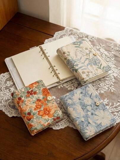 Cirelle 刺绣花朵活页笔记本 - 手工制作，可替换内芯，空白页，复古文具或返校礼物之选