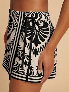 Travachic 休闲简约度假波西米亚风优雅浪漫复古印花图案女式短裤，适合音乐节、海滩、度假、夏季郊游，配有系带 - 彩色 - 查看 4