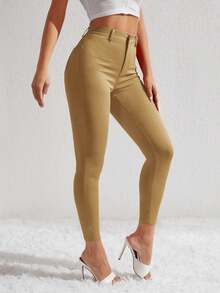 EMERY ROSE Women's Simple Casual Solid Color Skinny Jeans - Mocha Brown - View 4