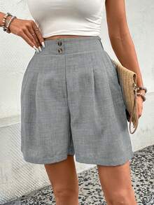 EMERY ROSE Women's Casual Pleated Pocket Shorts, Summer - Light Grey - View 6